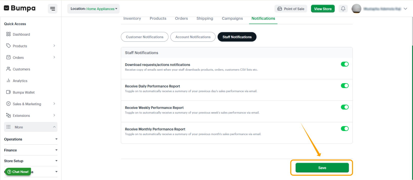 Save Staff Notification Settings