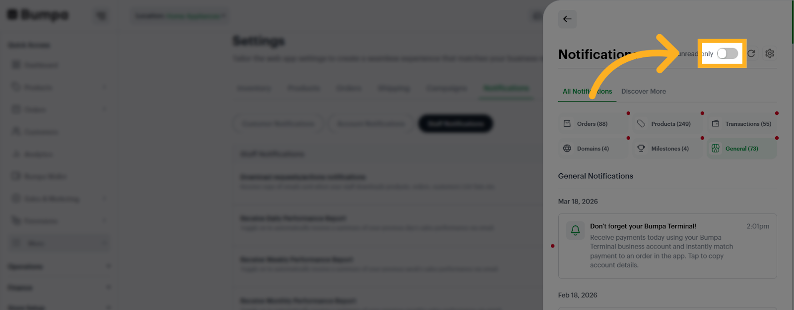Toggle Notification Setting