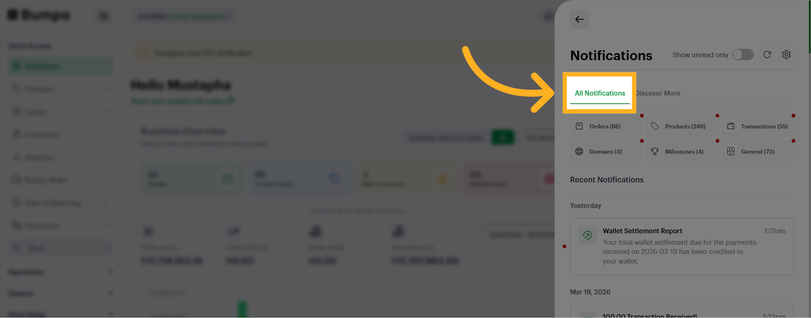 Open All Notifications Section