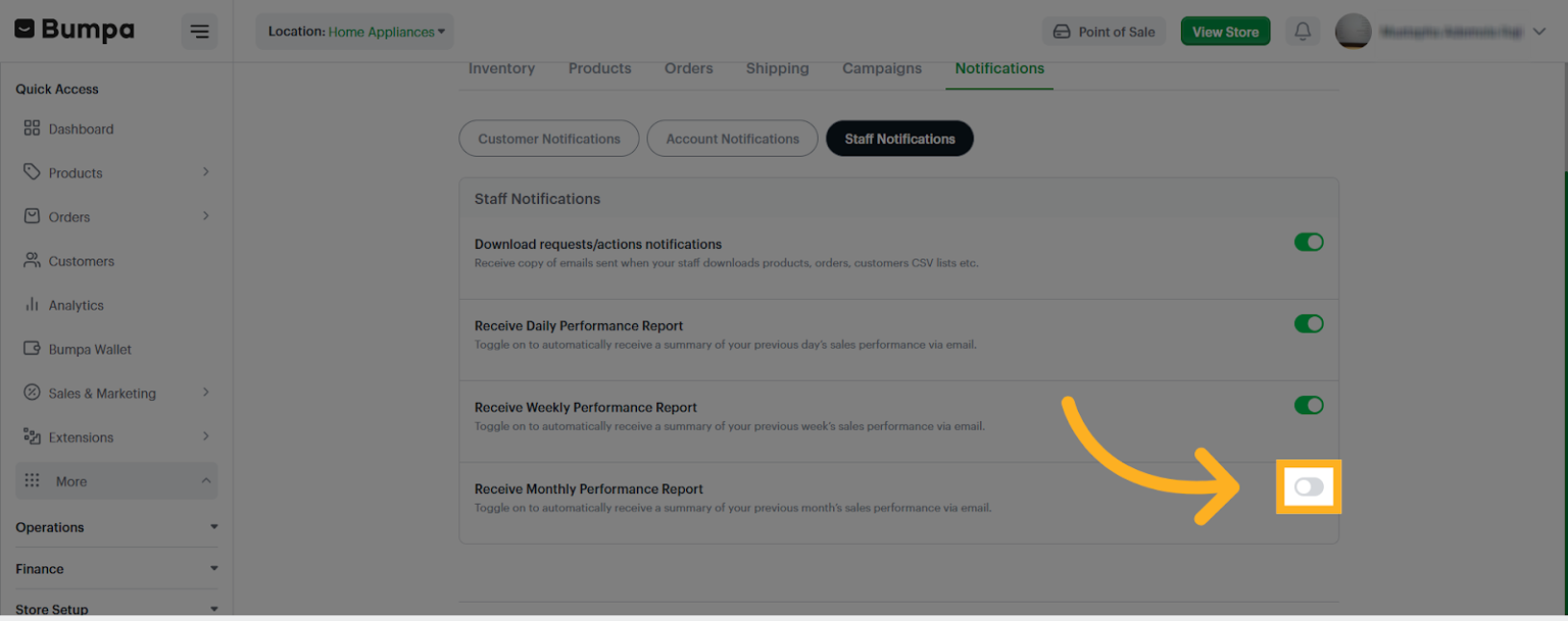 Open Staff Notification Setting