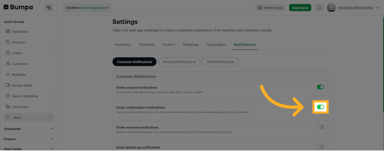 Access Further Notification Options