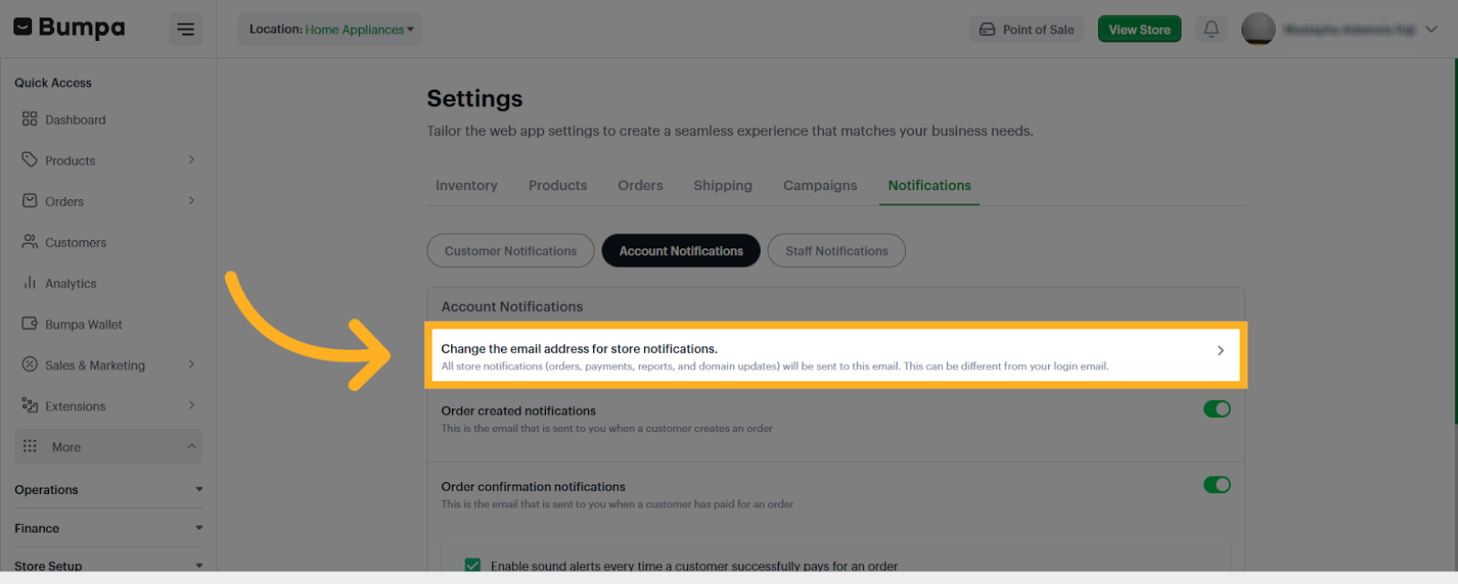 Change Store Notification Email