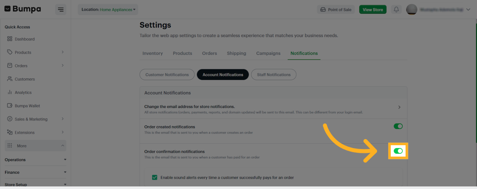Open Notification Setting