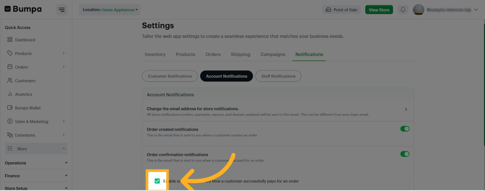 Toggle Notification Setting