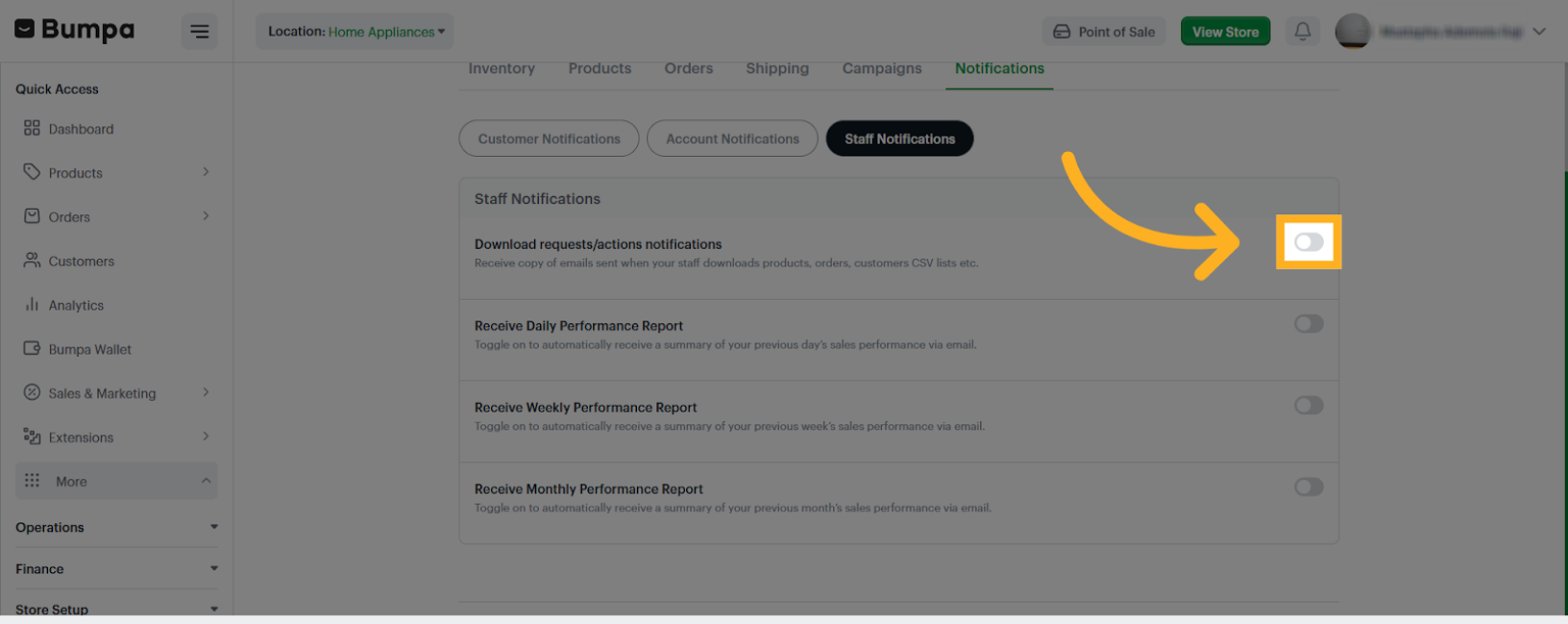 Access Staff Notification Toggle