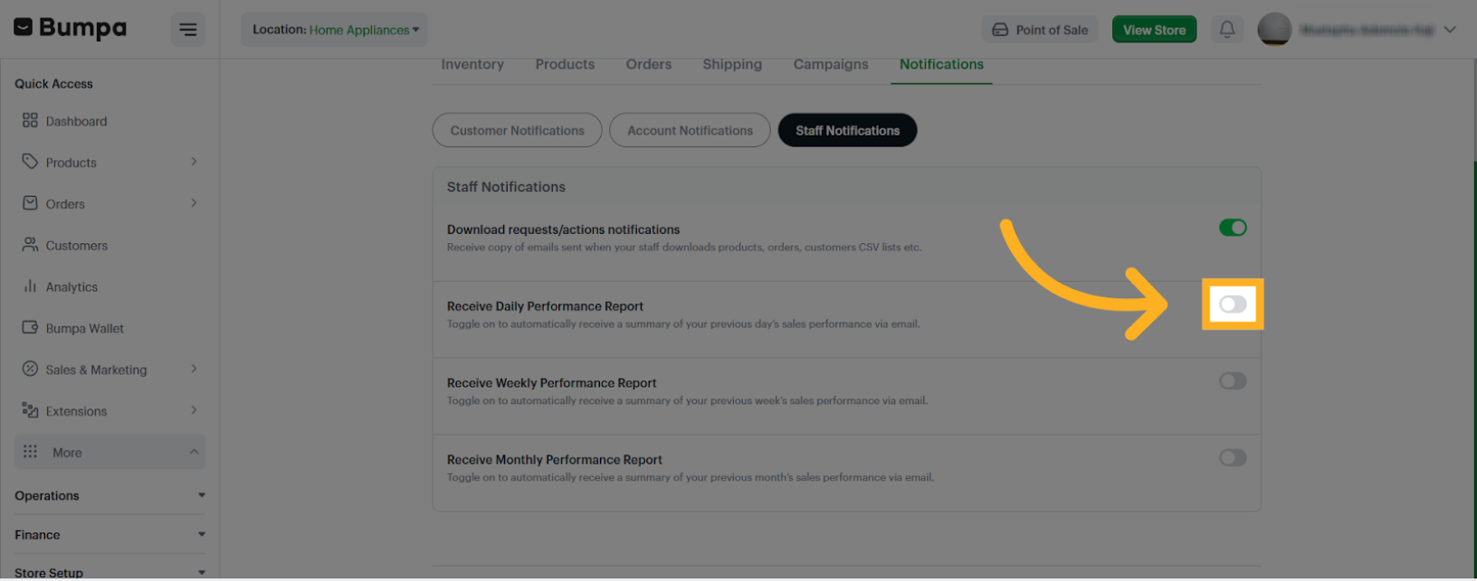 Open Staff Notification Setting