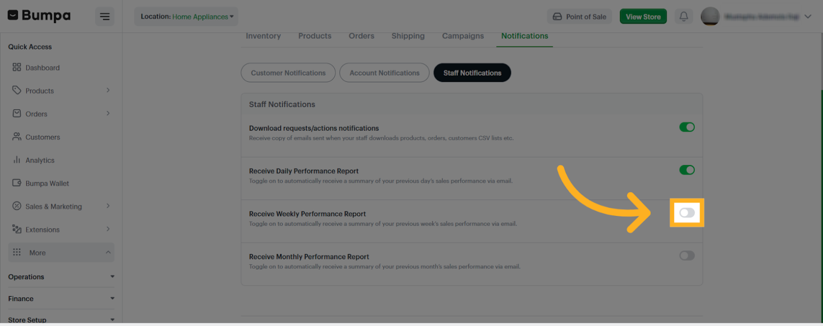 Access Staff Notification Toggle