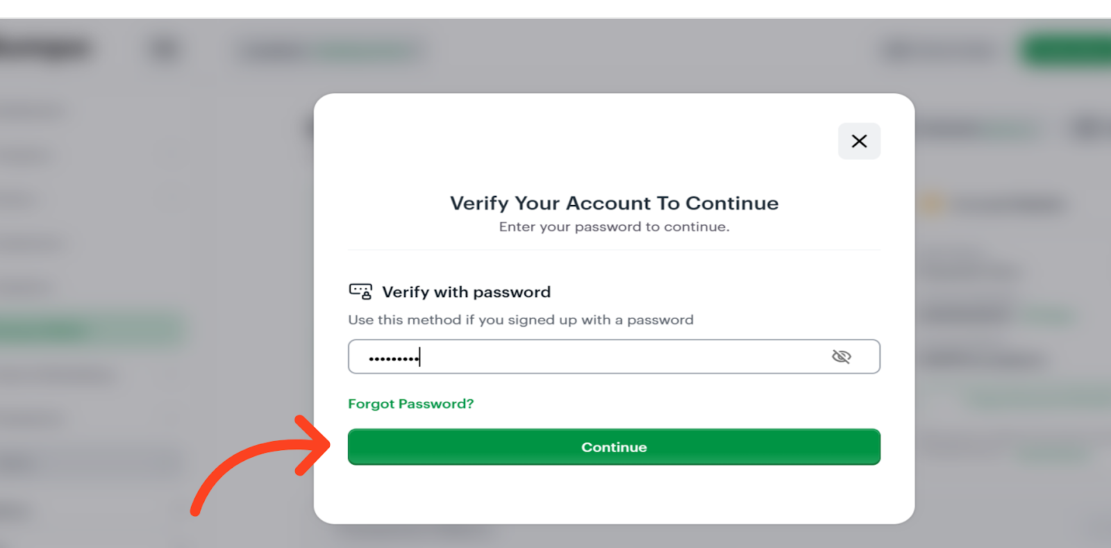 Click Continue to verify your account and proceed with the PIN reset.