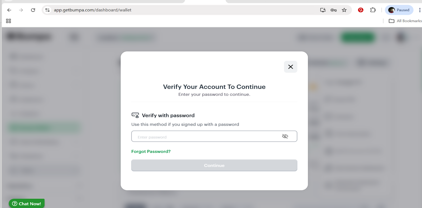 To proceed with resetting your PIN, please verify your account by entering your password.