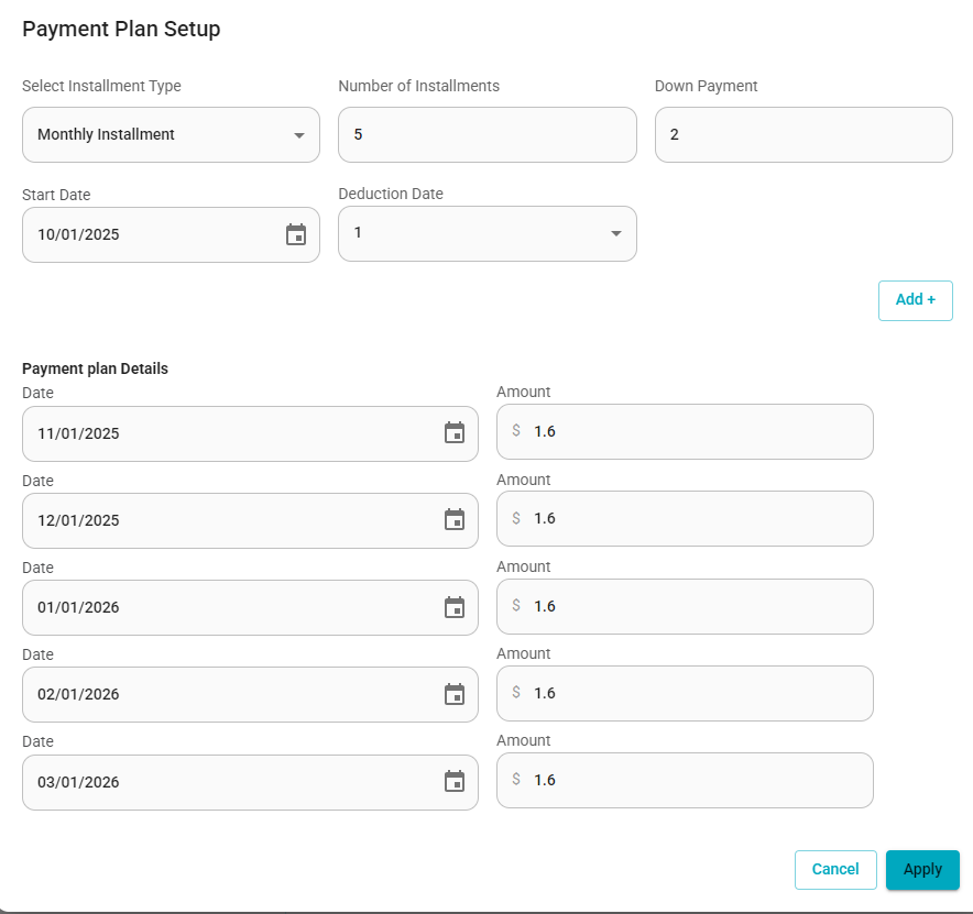 A screenshot of a payment plan

Description automatically generated