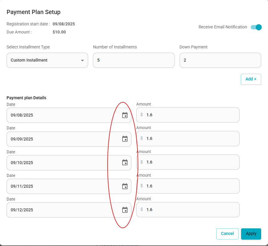 A screenshot of a payment plan

Description automatically generated