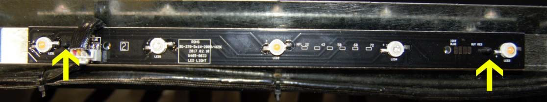 Arrows pointing to standoff holding ember bed LED light strips