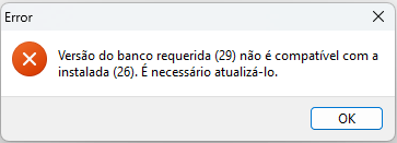 Mensagem do Omnirate View mostrando versão requerida 29 e instalada 26