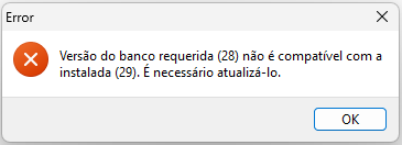 Mensagem do Omnirate View mostrando versão requerida 28 e instalada 29