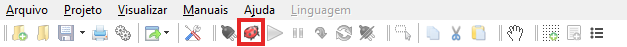 Barra de ferramentas do MPROG com destaque para o comando Iniciar Debug.
