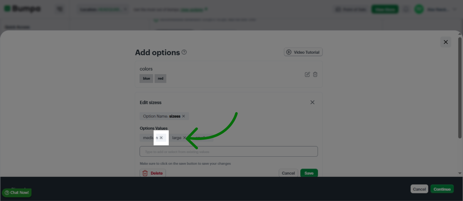 Continue Size Variation Setup