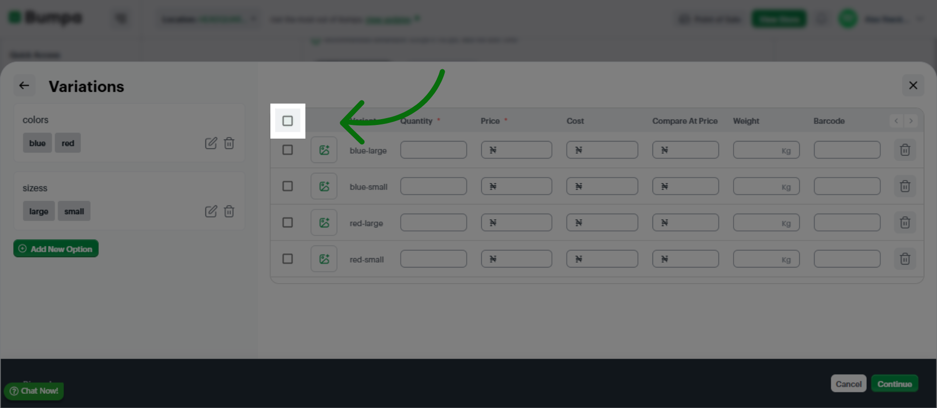 Select All Product Rows