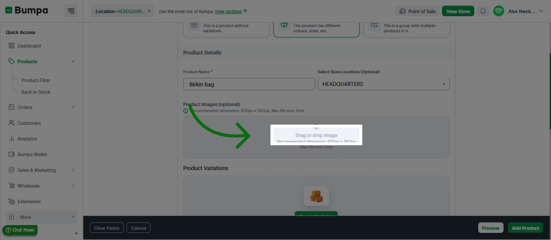 Upload product image