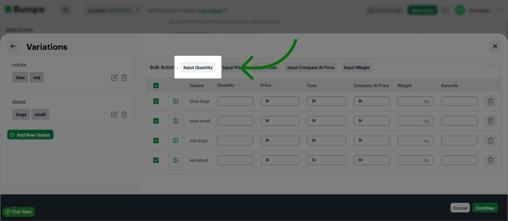 Open Quantity Input