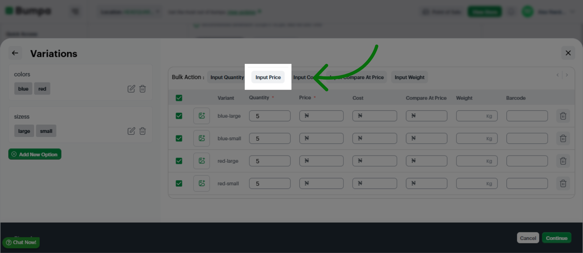 Open Price Input