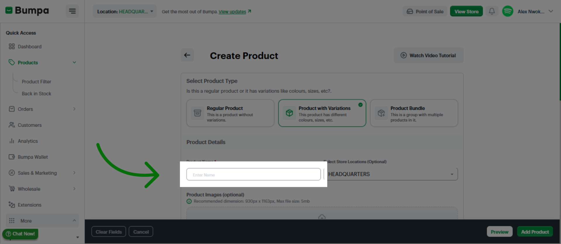 Input Product Name