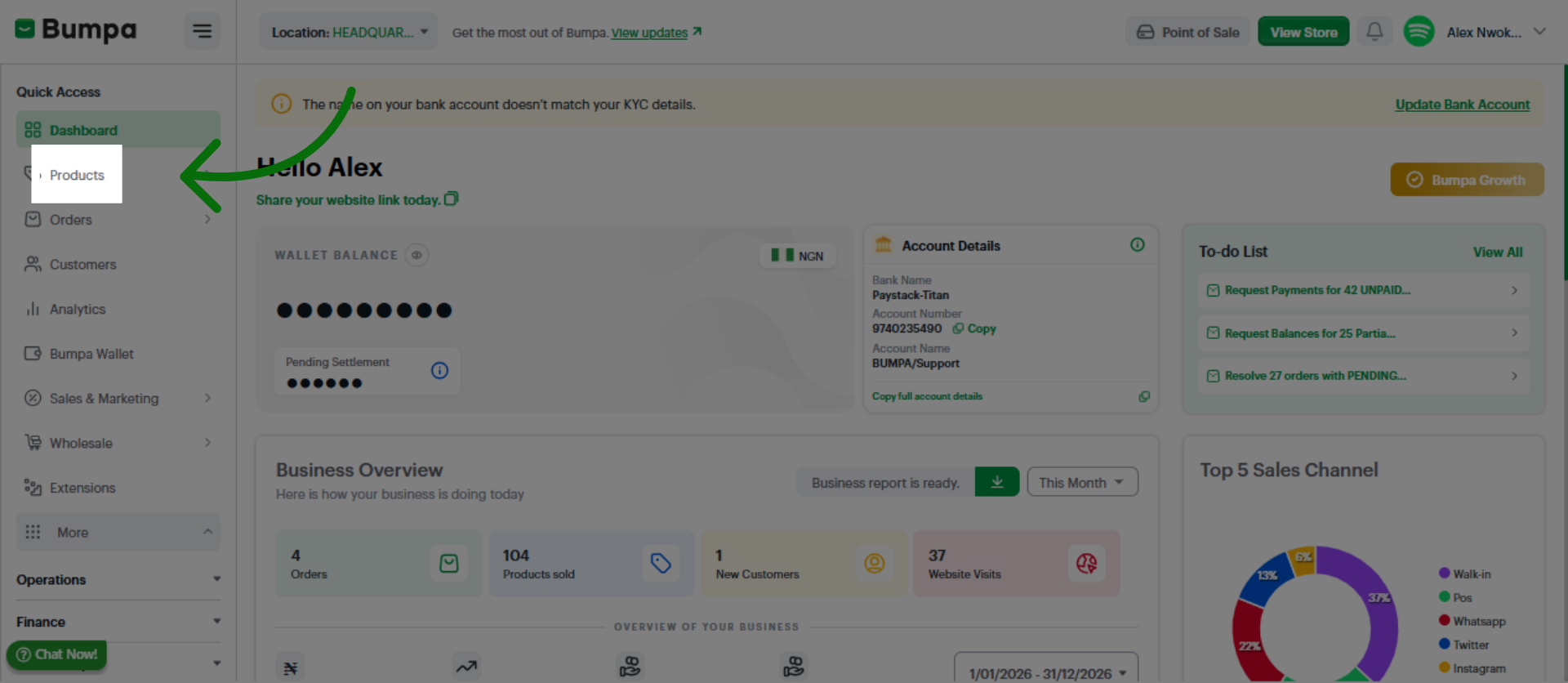 Navigate to Products Tab