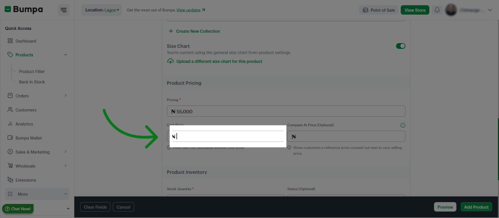 Select Cost Price Field