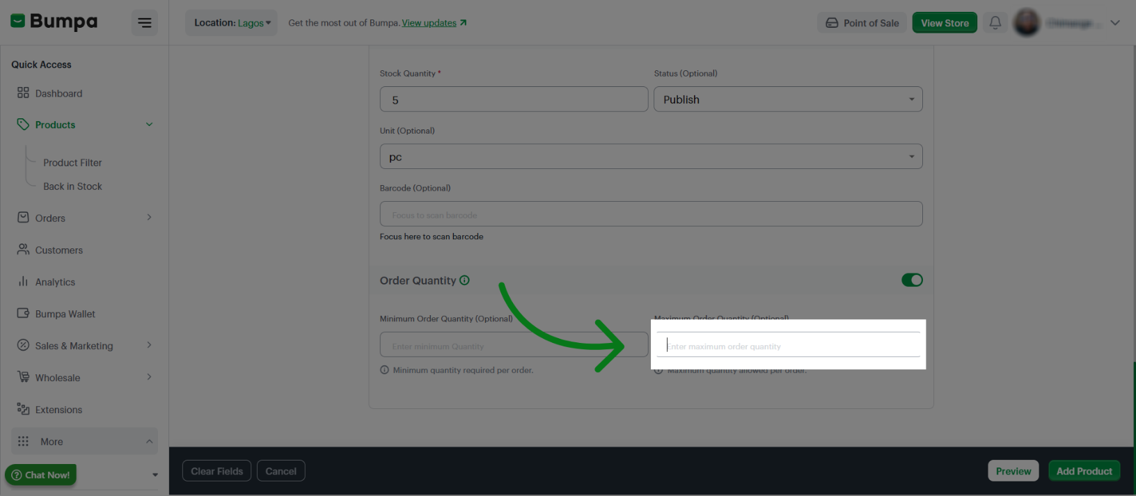 Select Maximum Order Quantity
