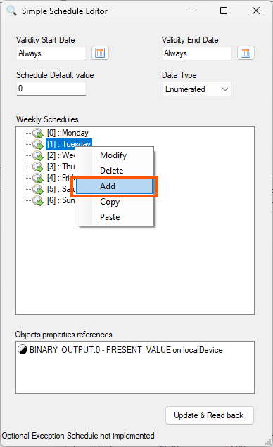 Adicionar evento no Simple Schedule Editor