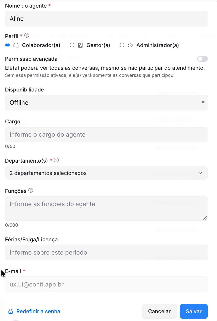 Janela Editar Agente