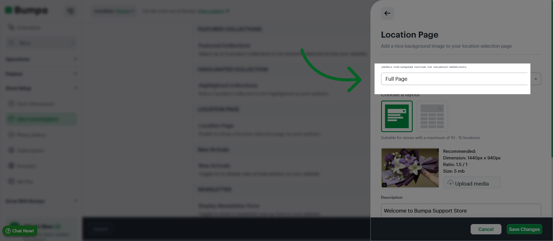 Select Full Page Option
