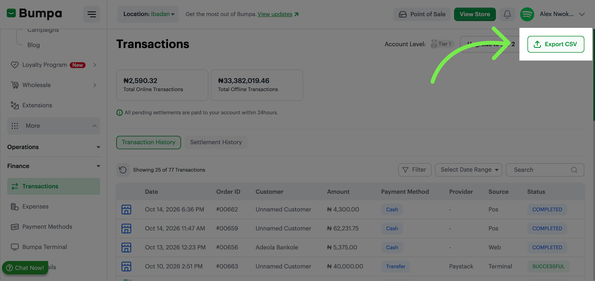 Open Export CSV Option