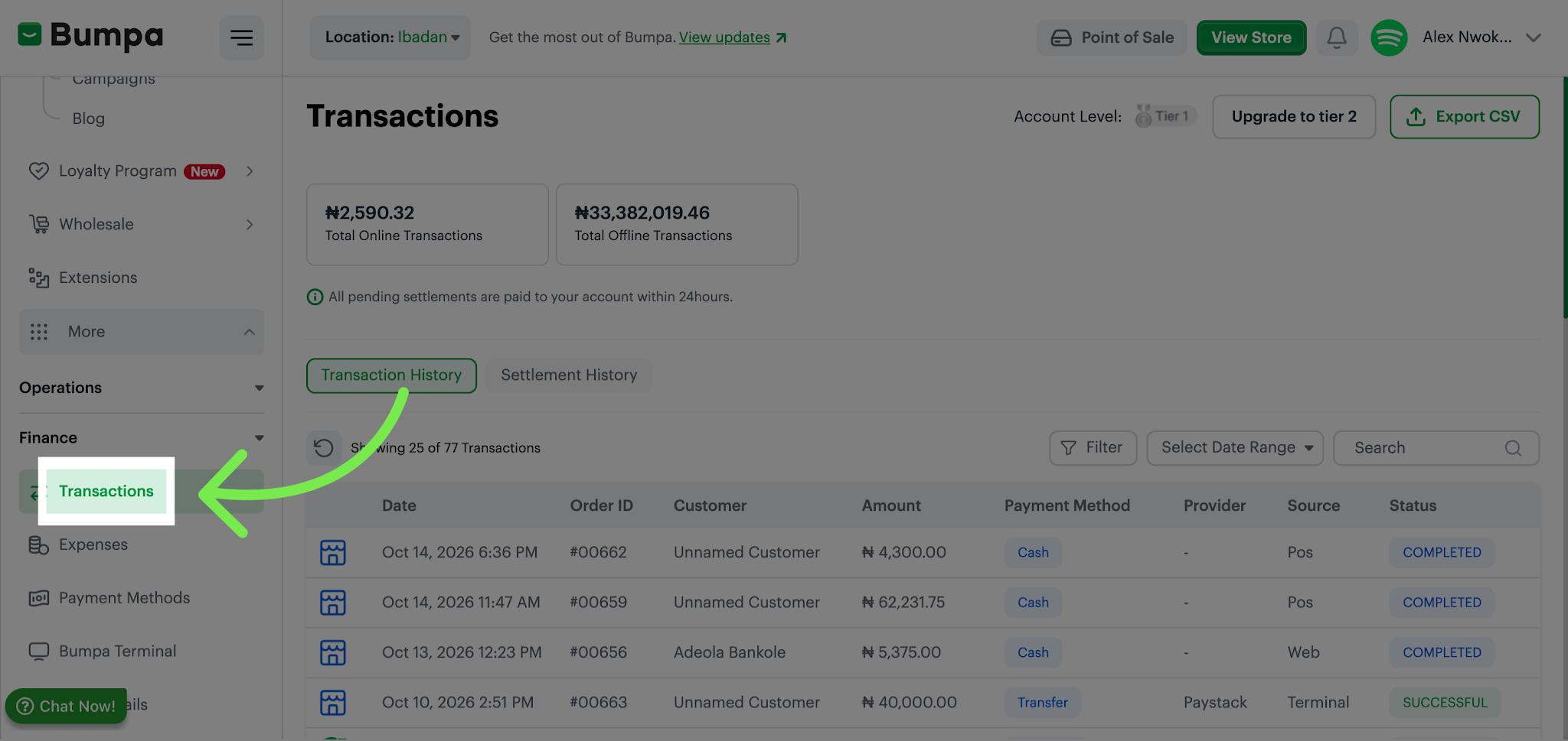 Navigate to Transactions