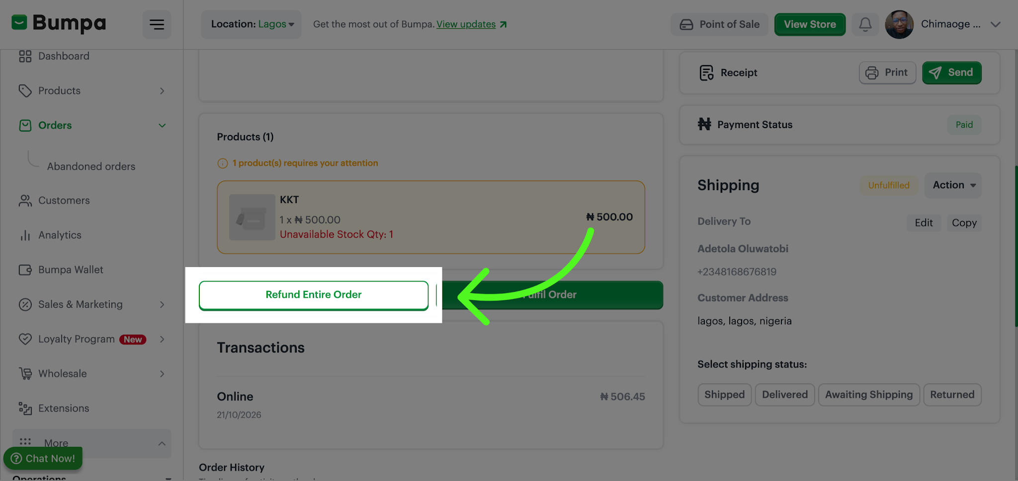 Initiate Full Order Refund