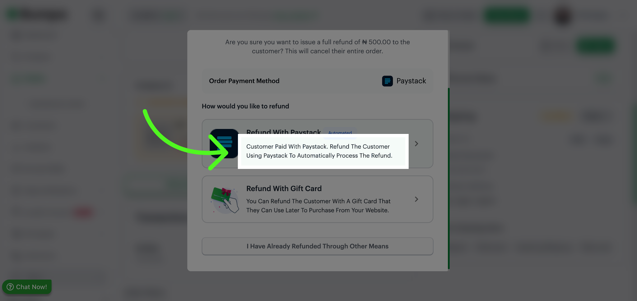 Select Paystack Refund Method