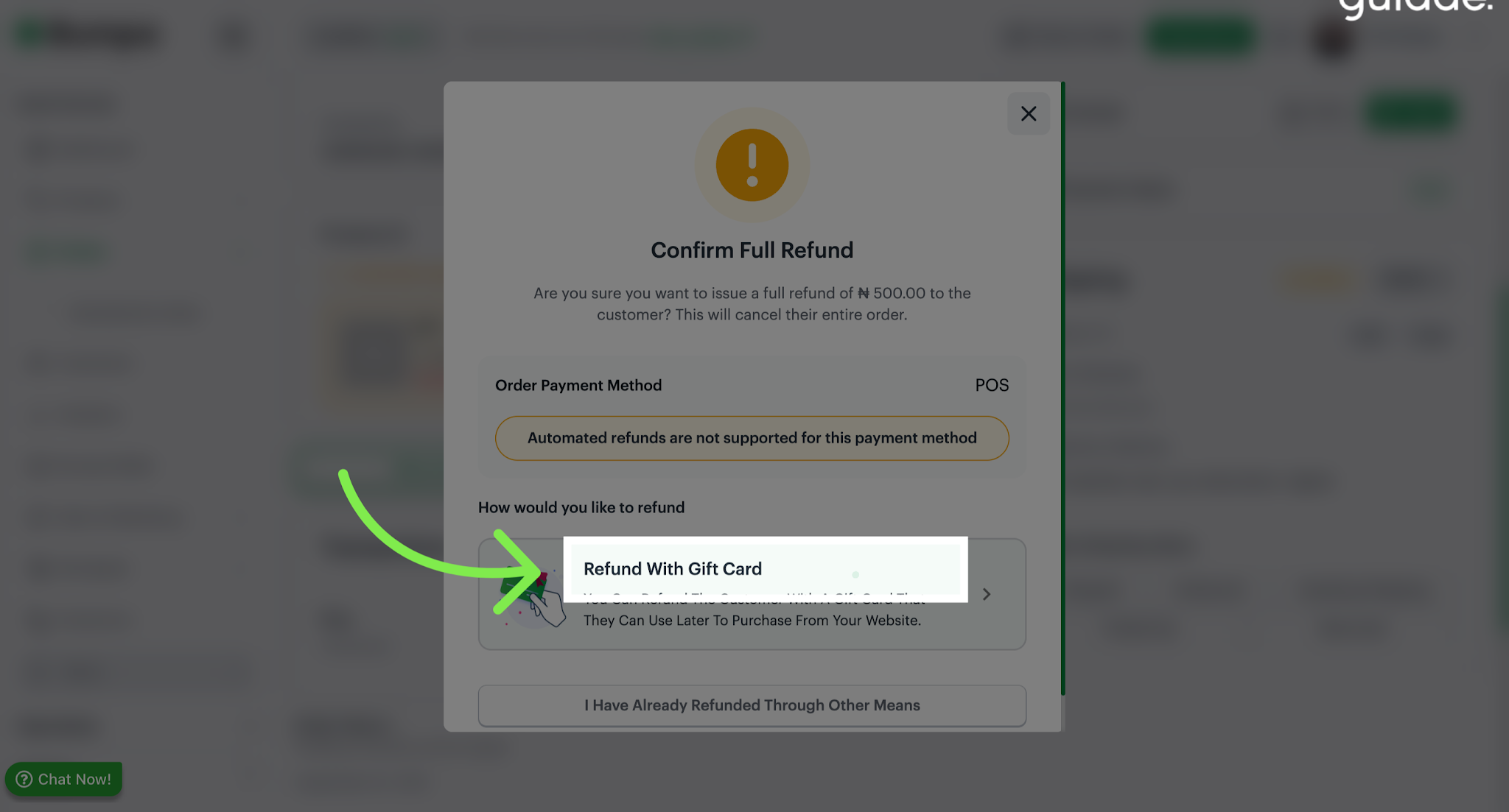 Choose Refund with Gift Card