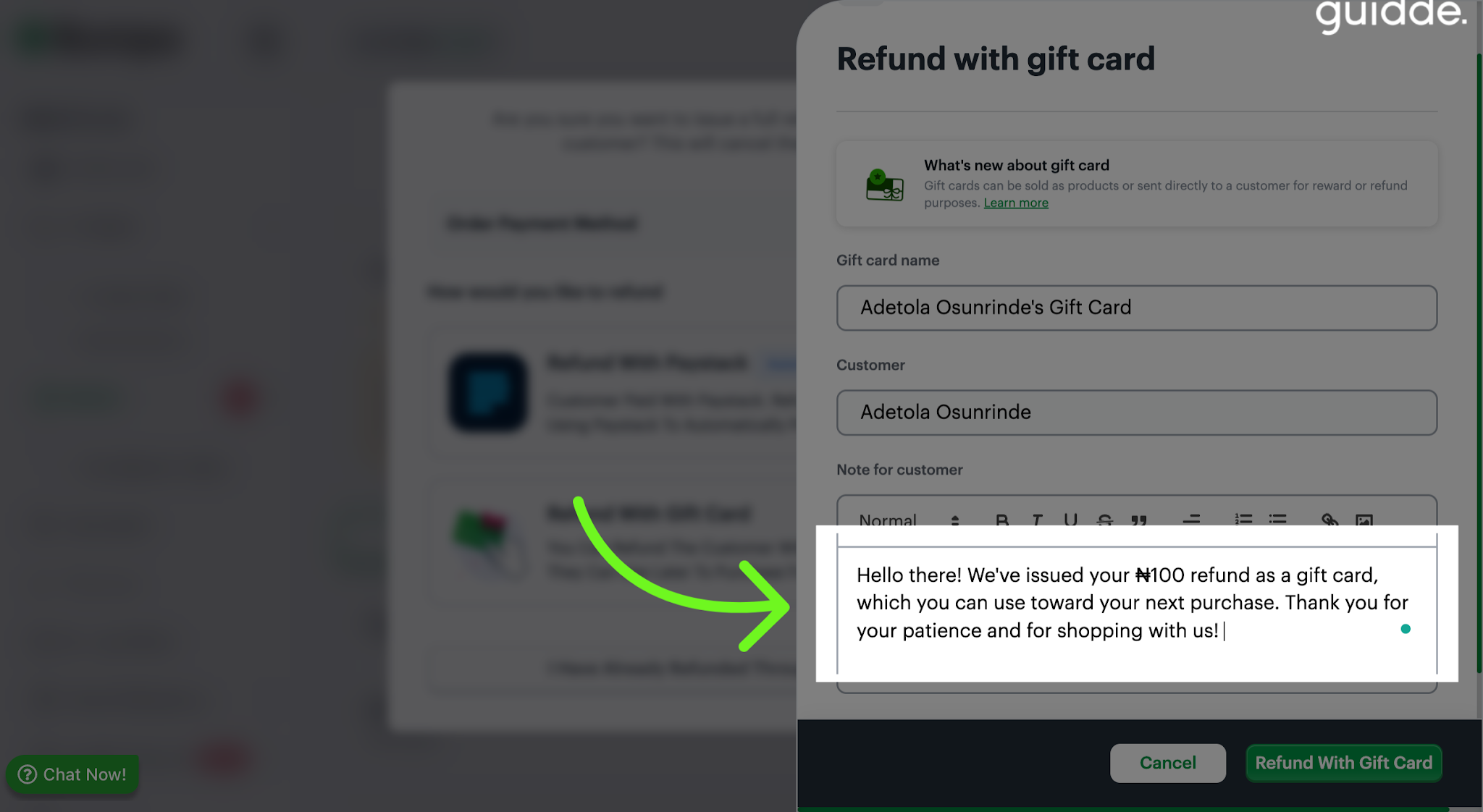 Update Refund Message