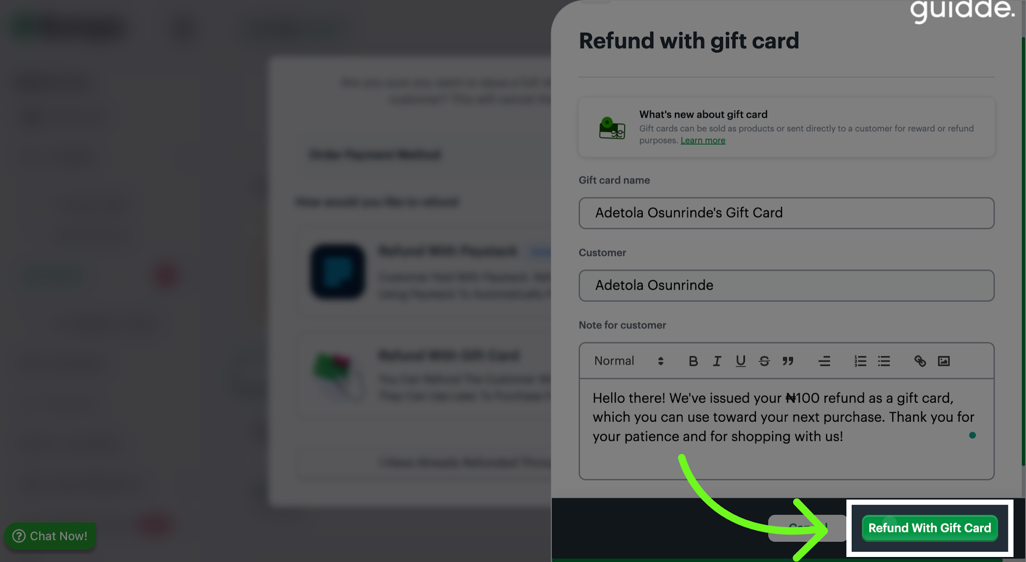 Click Refund with Gift Card
