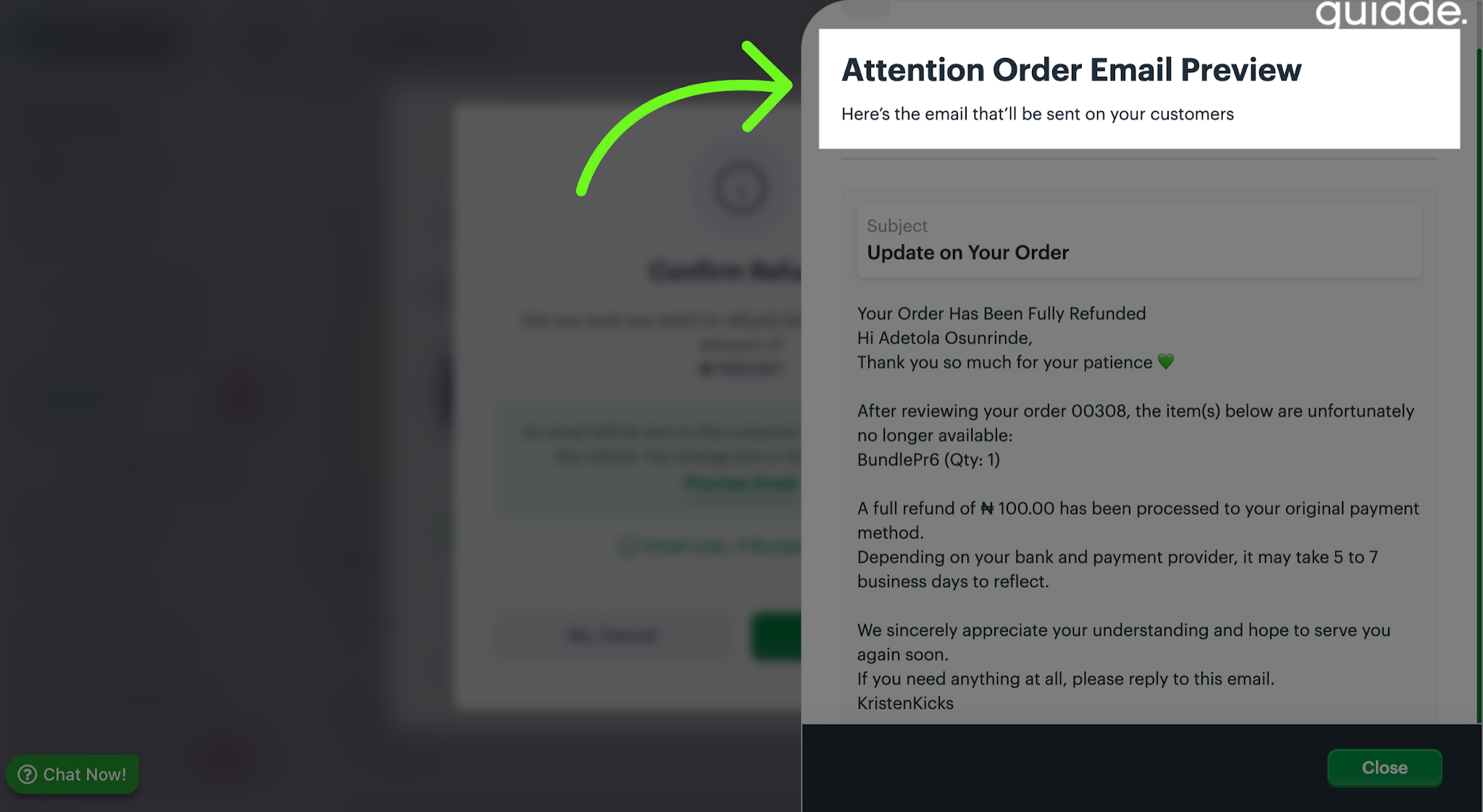 View Order Email Preview