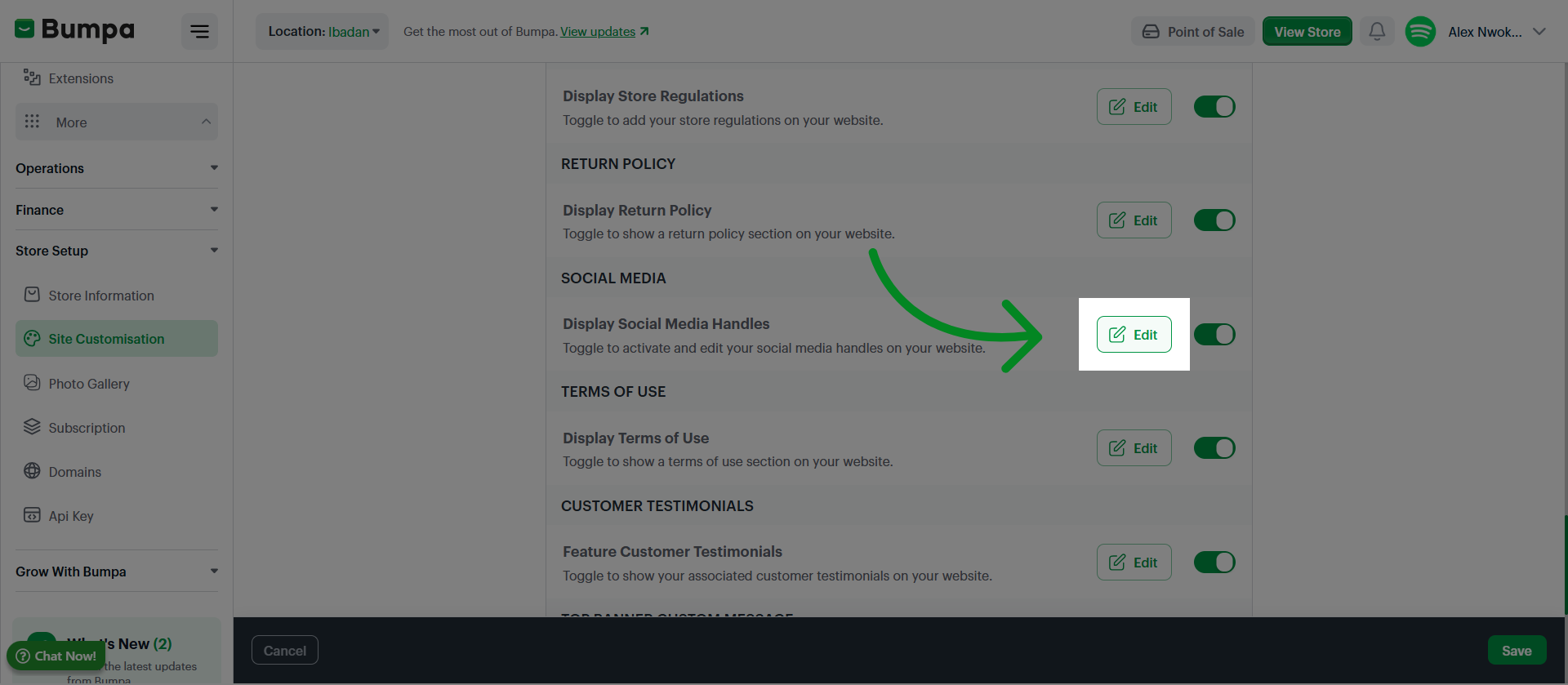 Enter Edit Mode for Store Selection