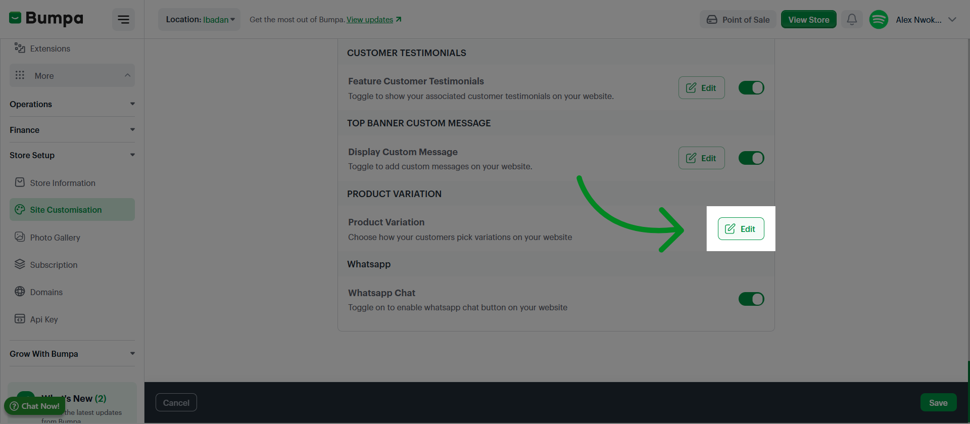 Open Edit Mode for Theme Settings