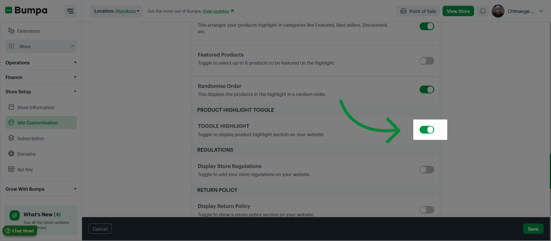 Enable Product Setting