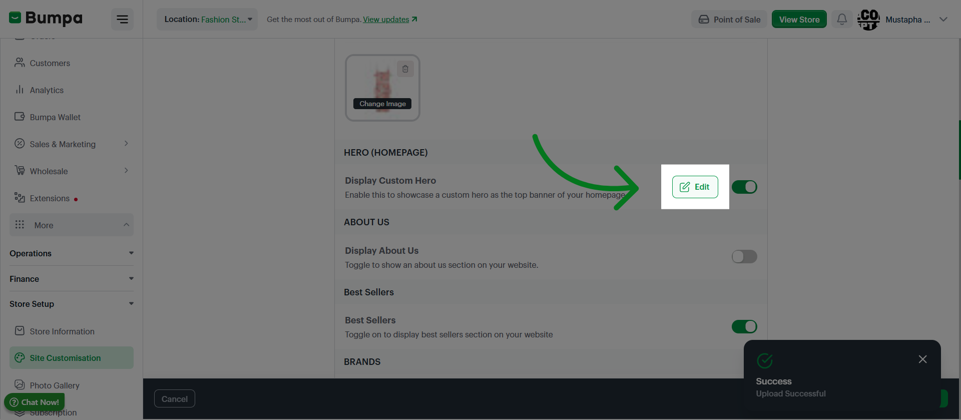 Edit Website Section