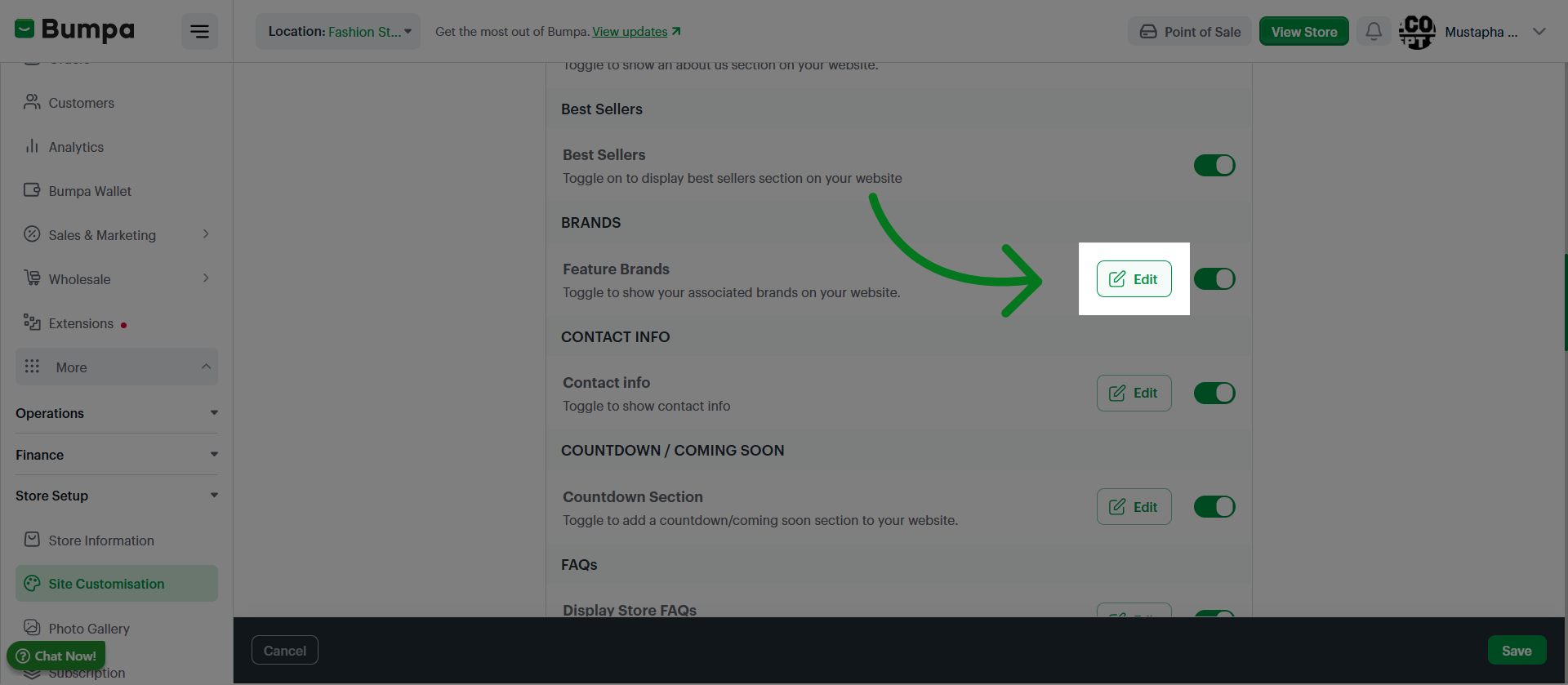 Edit Website Section