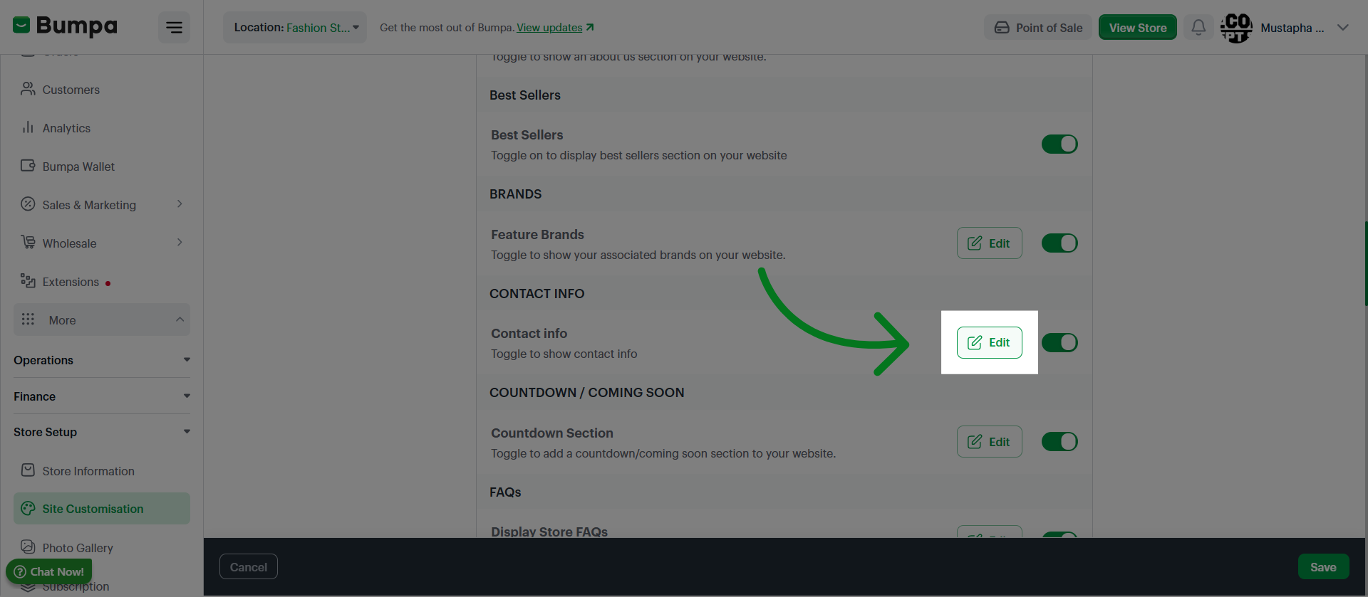 Edit Website Section