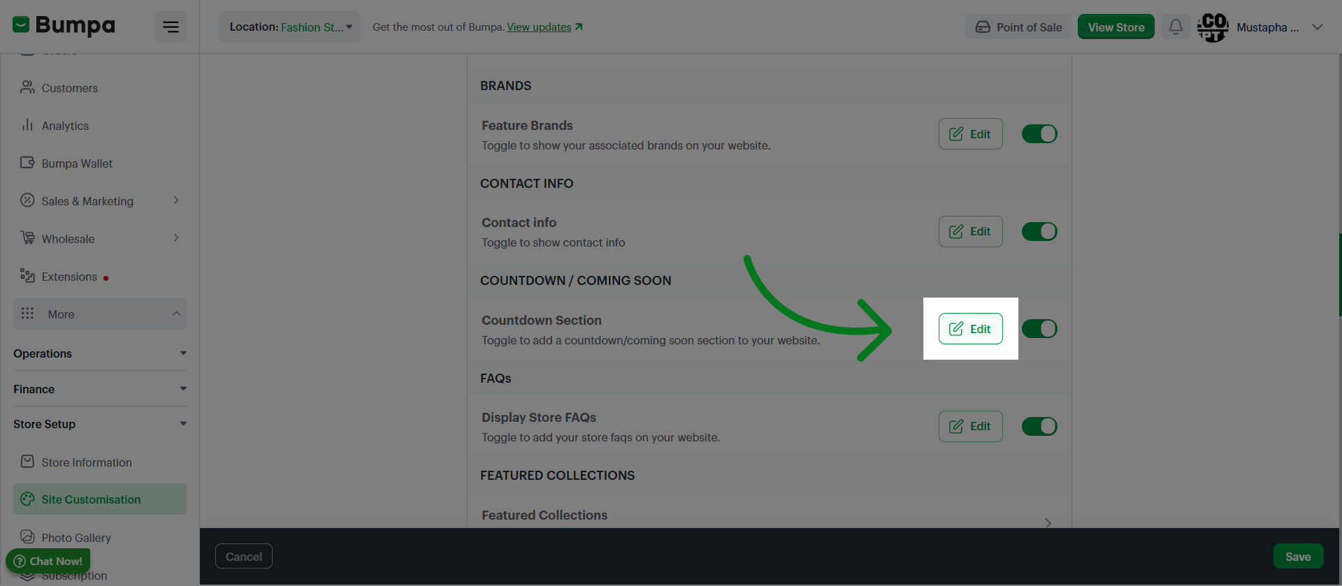 Edit Website Section