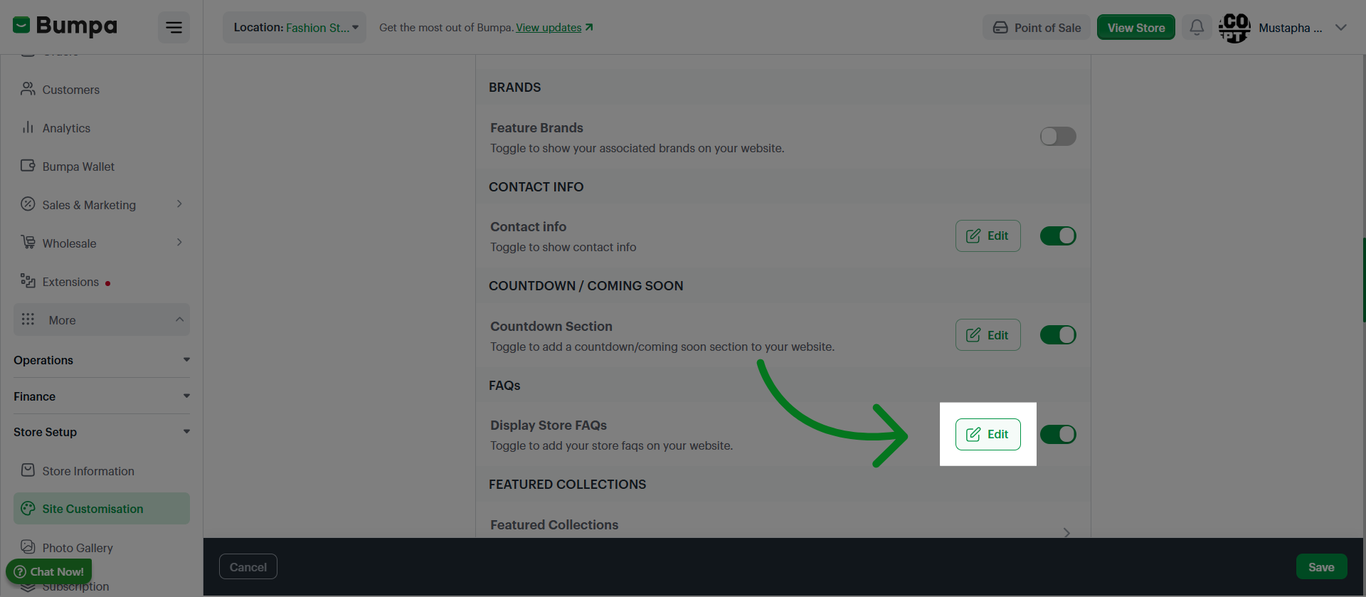 Edit Website Section