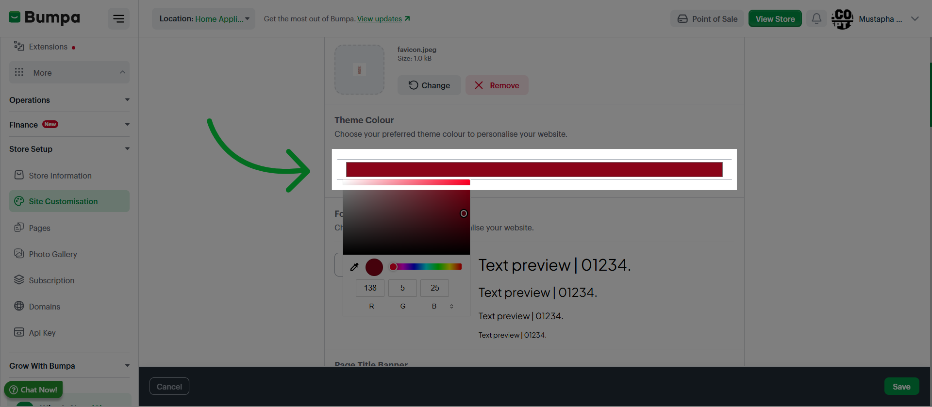 Enter Custom Color Code