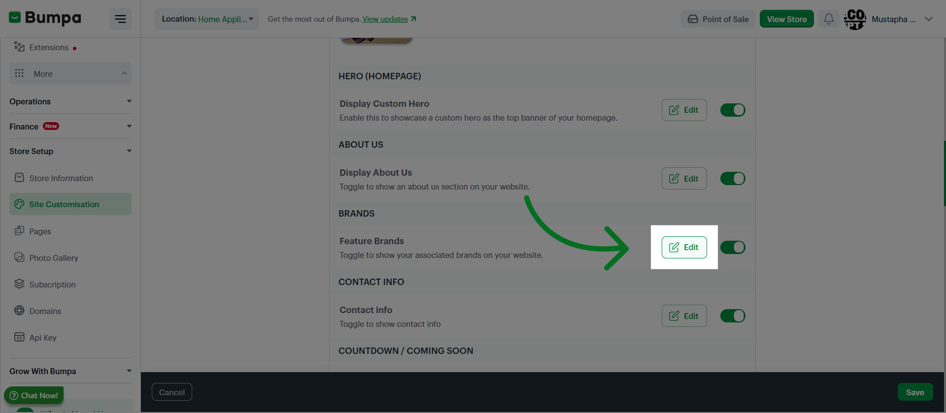 Open Edit Settings