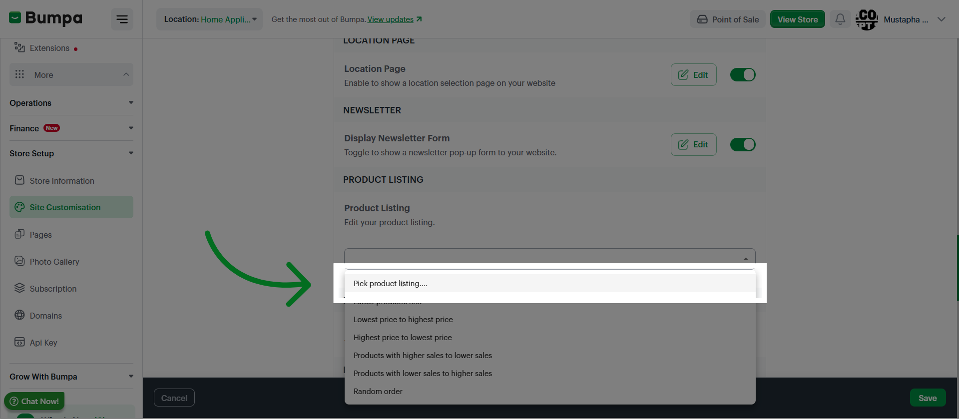Select Product Listing